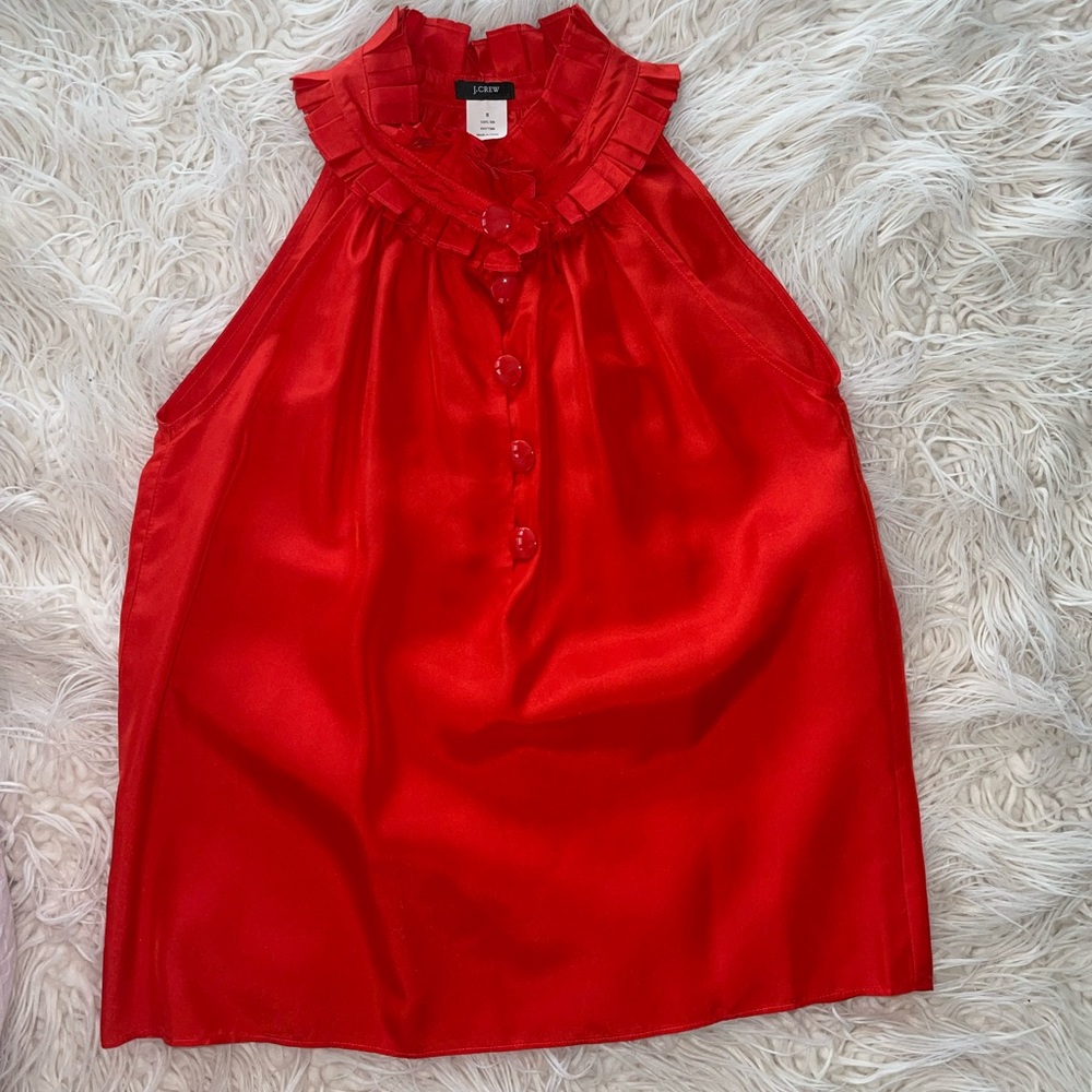 J Crew Silk Blouse Tank Ruffle Neck Womens S